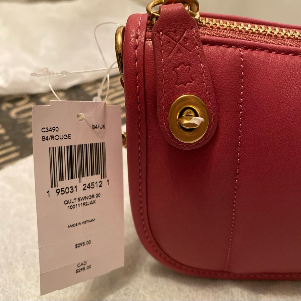 NWT Coach Swinger 20 Quilting Nappa Leather C3490 Brass Rouge Pink - Picture 5 of 11